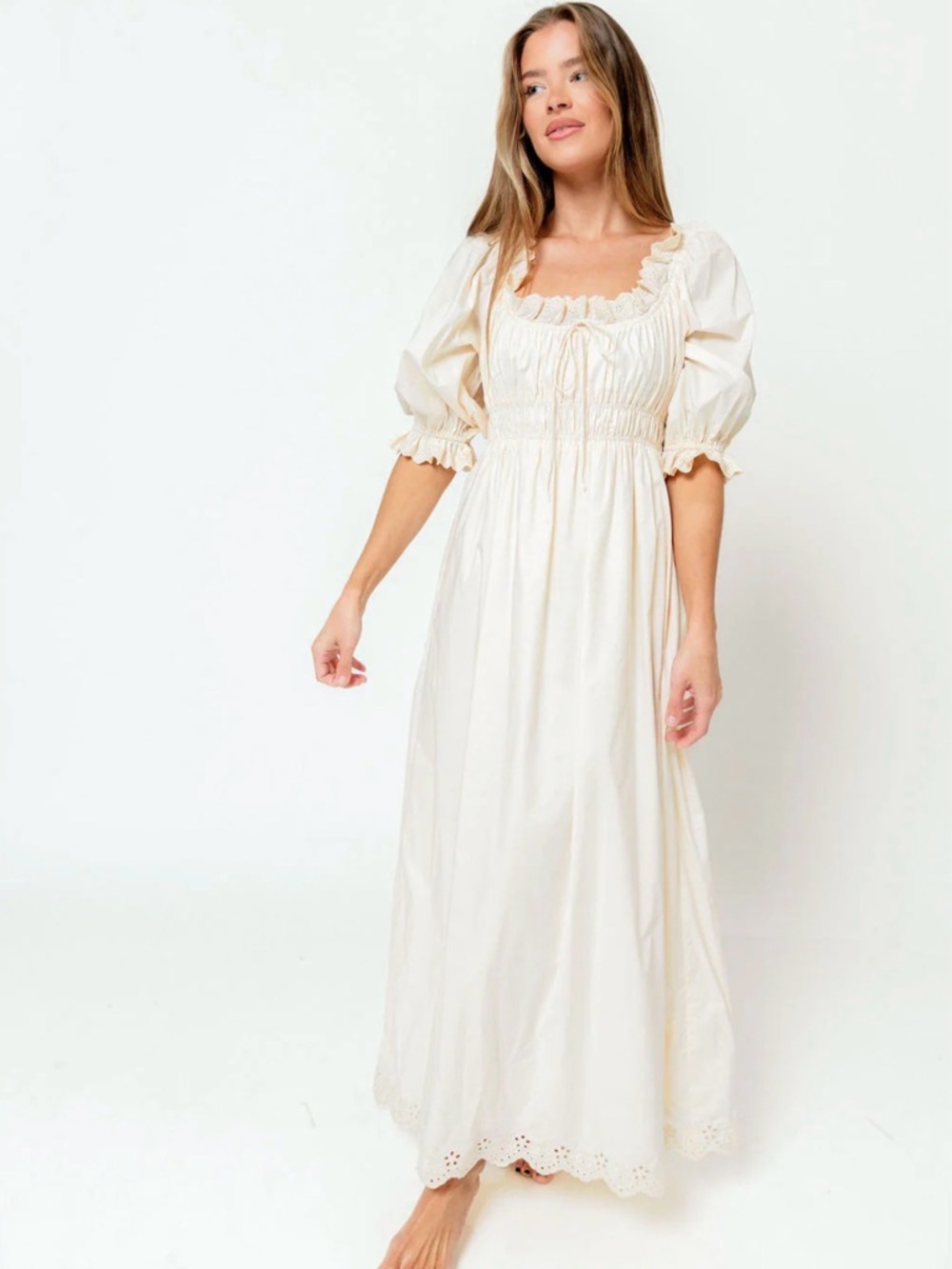 Daydreamer 100% Cotton Maxi Dress in Cream - Bump Friendly - 1XL - Picture 2 of 8